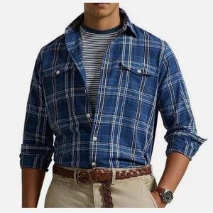 Polo Ralph Lauren Men's sz S Linen Blend Classic Fit Woven Blue Plaid L/S NWOT